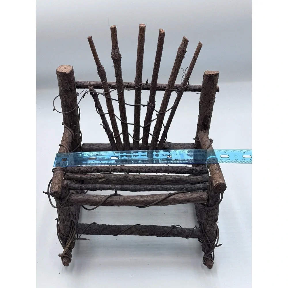 Vintage 12 In H Miniature Hand Made Rustic Wooden Twig Folk Art Rocking Chair